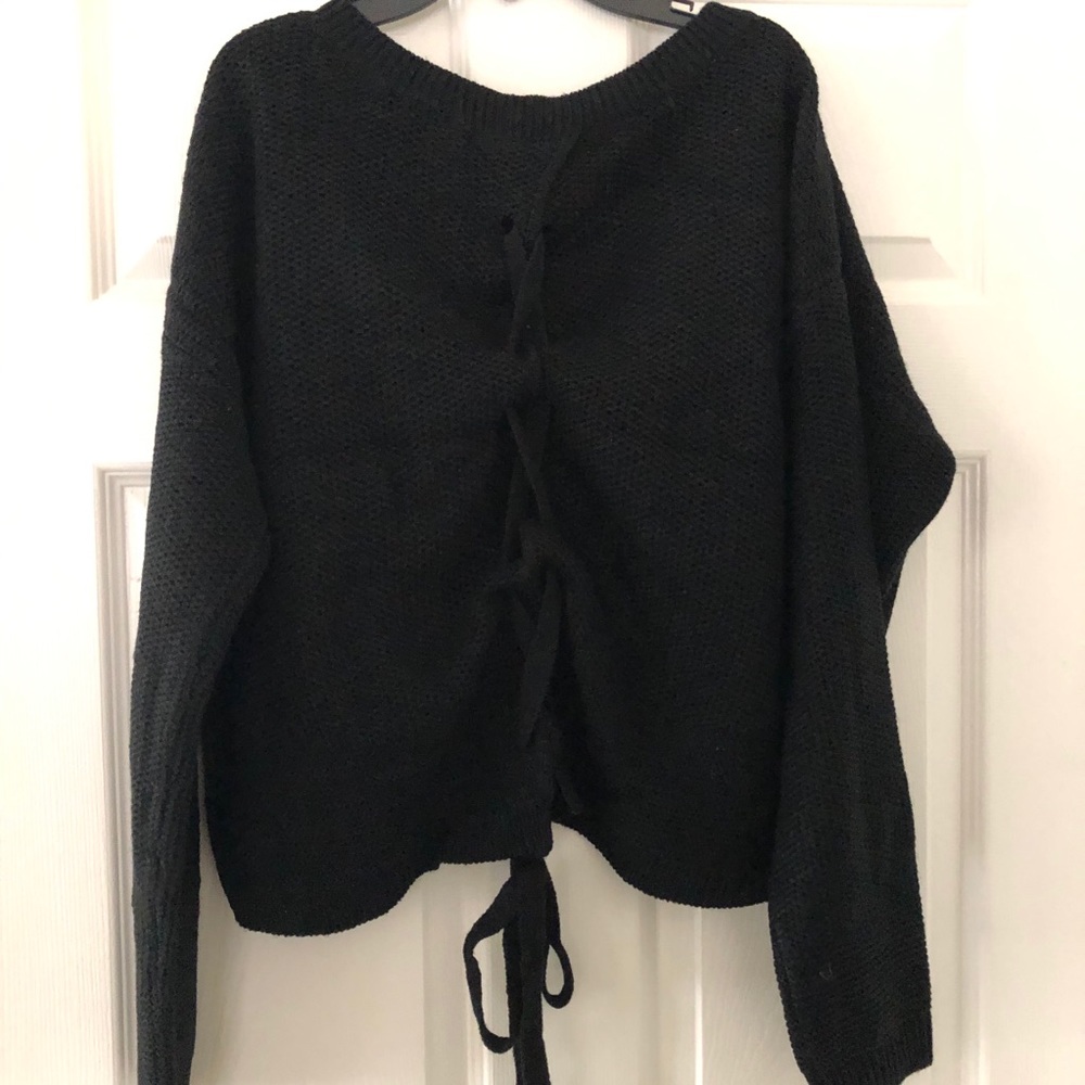 Ambiance apparel NWT black sweater lace up back